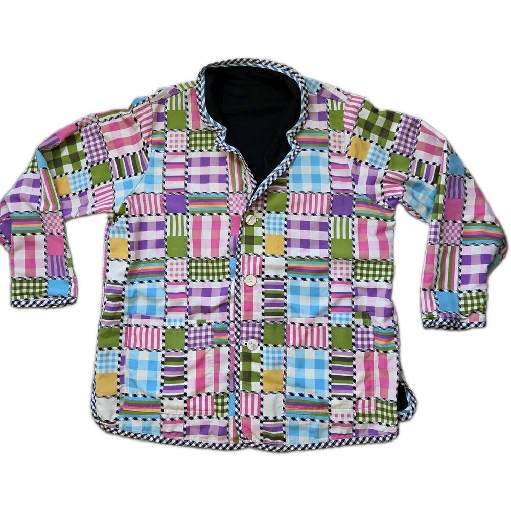 VTG Koos of Course Reversible Patchwork Jacket Black Linen Blend Artsy Plus 1X - Picture 2 of 12